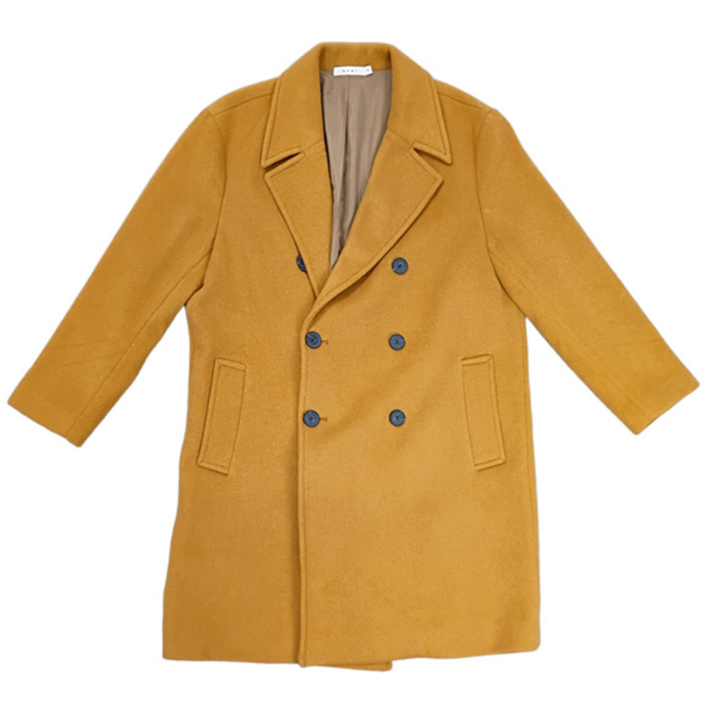 mnml Mens M Camel Double Breasted Wool‎ Polyester Overcoat Jacket Warm Modern